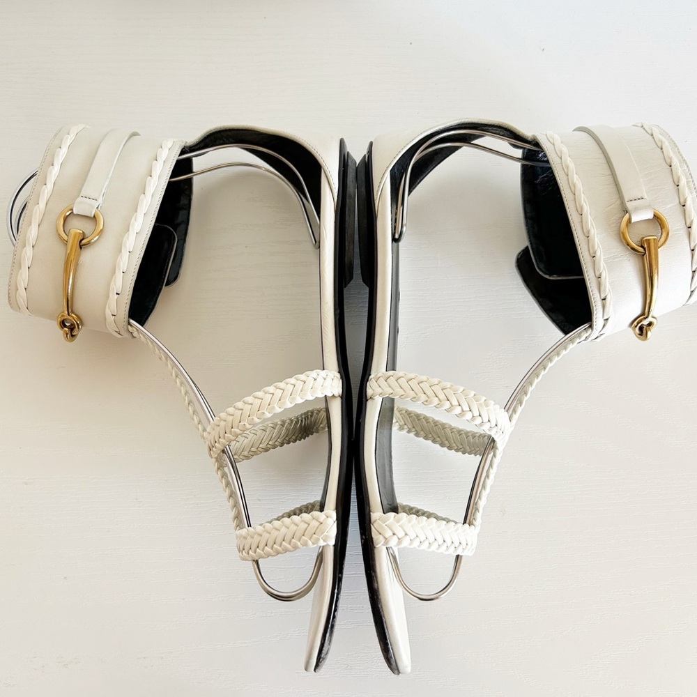 Gucci Ursula White Horsebit Flat Leather Sandals Size EU 38 - Picture 9 of 14